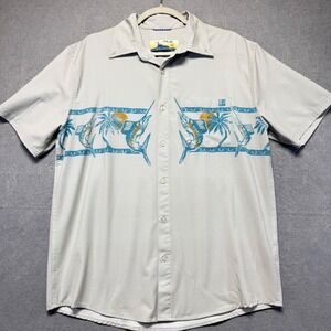 Huk Mens Performance Fishing‎ Shirt Grey Marlin Palm Tree Graphic Size Medium